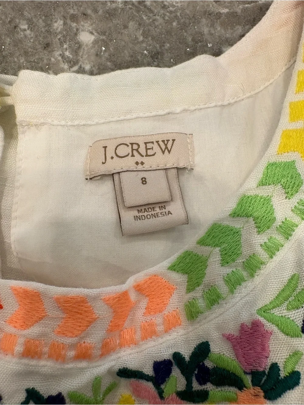 J. Crew White Midi Dress with Multicolor Embroidered Yoke